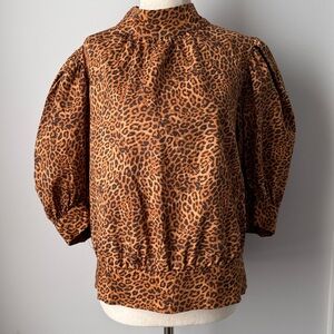 INC International Concepts Leopard-Print Puff Sleeve Top - Tan/Black